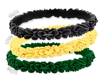 Bracelets boho les fleurettes, mix Jungle, lot de 3 bracelets, taille unique, fleurs 3D, bijoux fantaisies, silicone