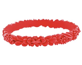 Bracelet boho les fleurettes Tagada, rouge, rouge feu, vermeil, taille unique, fleurs 3D, bijoux fantaisies, silicone