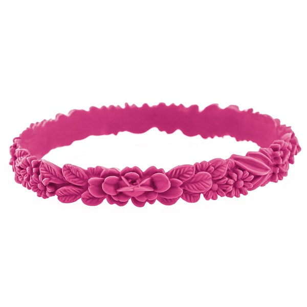 Bracelet boho les fleurettes Malabare, rose tonique, rose fuchsia, rose vif, taille unique, fleurs 3D, bijoux fantaisies, silicone