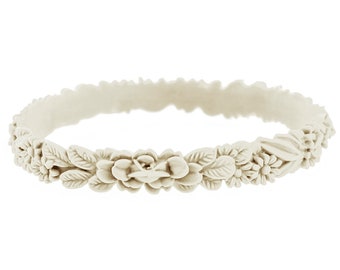 Bracelet boho les fleurettes Chantilly, blanc, taille unique, fleurs 3D, bijoux fantaisies, accessoires, silicone