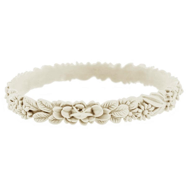 Bracelet boho les fleurettes Chantilly, blanc, taille unique, fleurs 3D, bijoux fantaisies, accessoires, silicone