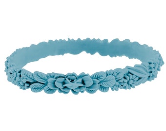 Bracelet boho les fleurettes Stroumph, bleu ciel, bleu jean, bleu pastel, bleu azur, taille unique, fleurs 3D, bijoux fantaisies, silicone