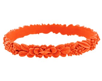 Bracelet boho les fleurettes Papaye, orange vif, tangerine, carotte, taille unique, fleurs 3D, bijoux fantaisies, accessoires, silicone