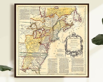 13 Colonies Map, Vintage US Map, Canvas Map, Old Wall Art, America Map, Historical Map, Large Wall Maps, Kids Maps, Playroom Map, 110