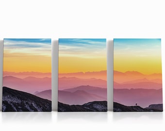 Mountain Rainbow Sunrise, Rainbow Color Print, 3 Panel Sunset Set, Colorful Sunset Print, Mountain Decor, Nature Sunset Print, Nature Print