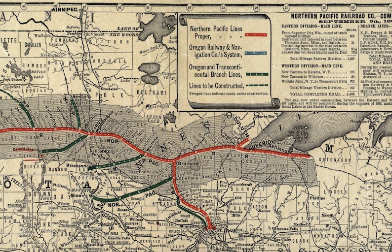 Railroad Map Northern Pacific Railroad Train Map from Etsy