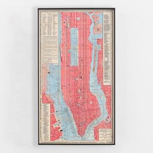Manhattan Map, Map of Manhattan, NYC Map, New York City Map, Large New York City Map, Map of NYC, Vintage NYC, Wall Art, Panoramic Map, 160