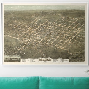 Raleigh, Raleigh NC, Raleigh Skyline, Raleigh Map, Raleigh Print, Raleigh Art, 140