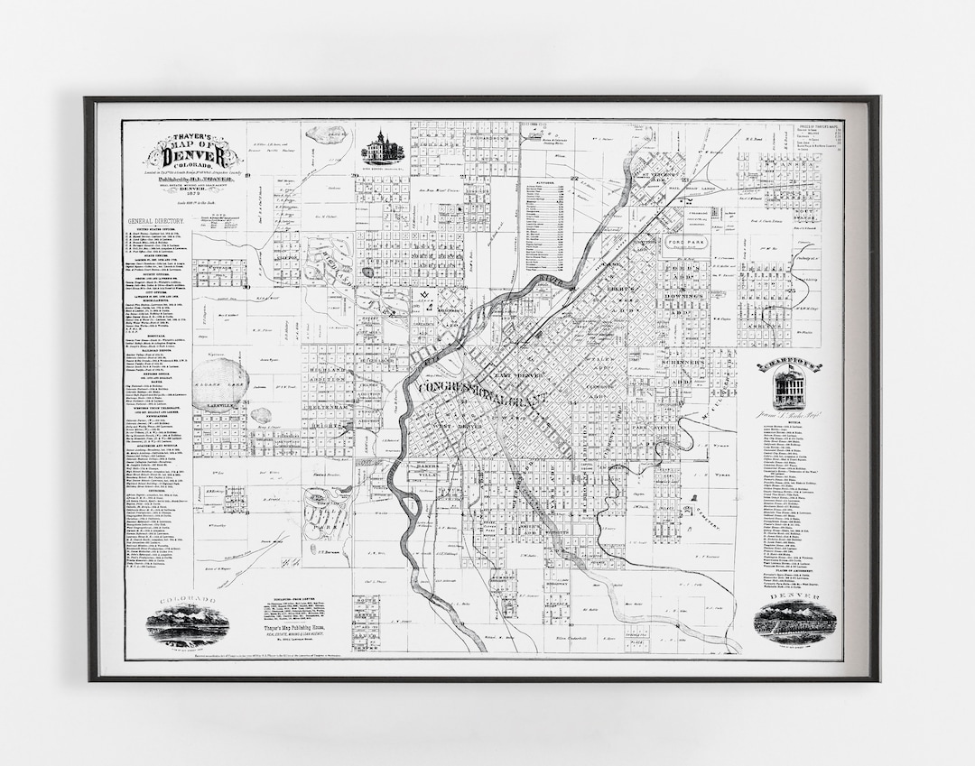 Denver Map, Denver Poster, Denver Print, Vintage Denver Map, Colorado ...