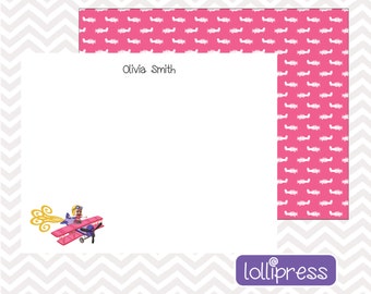 Airplane Note Cards, Airplane Thank You Notes, Pink Airplane Stationery, Personalized Note Cards, Custom Note Cards, Personalized Stationery
