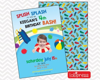 Pool Party Birthday Invitations, Pool Party Invitations, Swimming Party,  Photo Invitation, Birthday Invitations,  Printed Invites