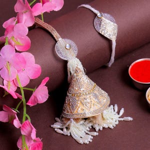 Embroidered Rakhi-Lumba Pair For Bhai-Bhabhi Rakhi-Lumba Set for Brother & Sister-in-Law Raksha Bandhan Gift for Couple, Roli Chawal/Card