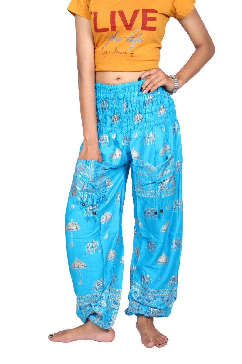 Blue Harem Pants Belly Dance Tribal Fusion Pant Yoga Pants Aladdin Pant Casual Trousers,Boho Hippies Genie Style Pant Pirate Pant free Size