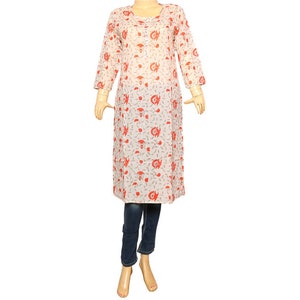 Women&#39;s Casual Pure Cotton Tunic Top Indian Ethnic Hand Block Long Kurti/Kurta Soft Summer Cotton Kurti White