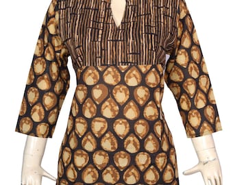 Pure Cotton Hand Block Paisley Tunic Top, Boho Ethnic Kurti