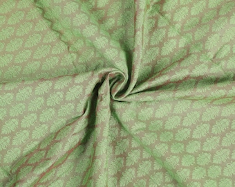 Green Brocade Silk Fabric, Floral Jacquard, Indian Dressmaking, 44" Wide