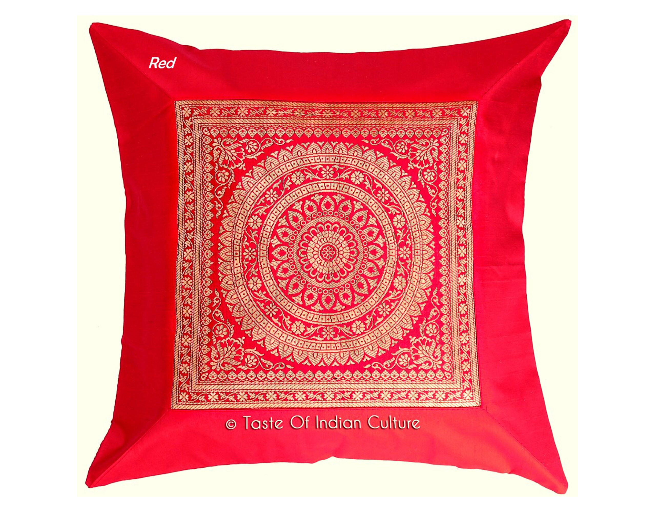 16'' Red Decorative Throw Pillow Cushion Cover Silk Dupion Sofa Indian Ethnic 16'' Red Decorative Throw Pillow Cushion Cover Silk Dupion Sofa Indian Ethnic