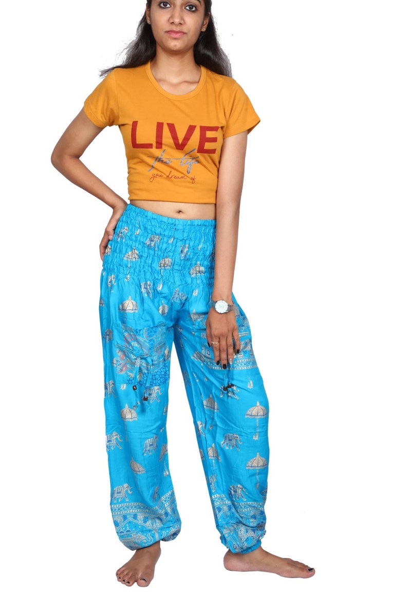 Blue Harem Pants Belly Dance Tribal Fusion Pant Yoga Pants Aladdin Pant Casual Trousers,Boho Hippies Genie Style Pant Pirate Pant free Size