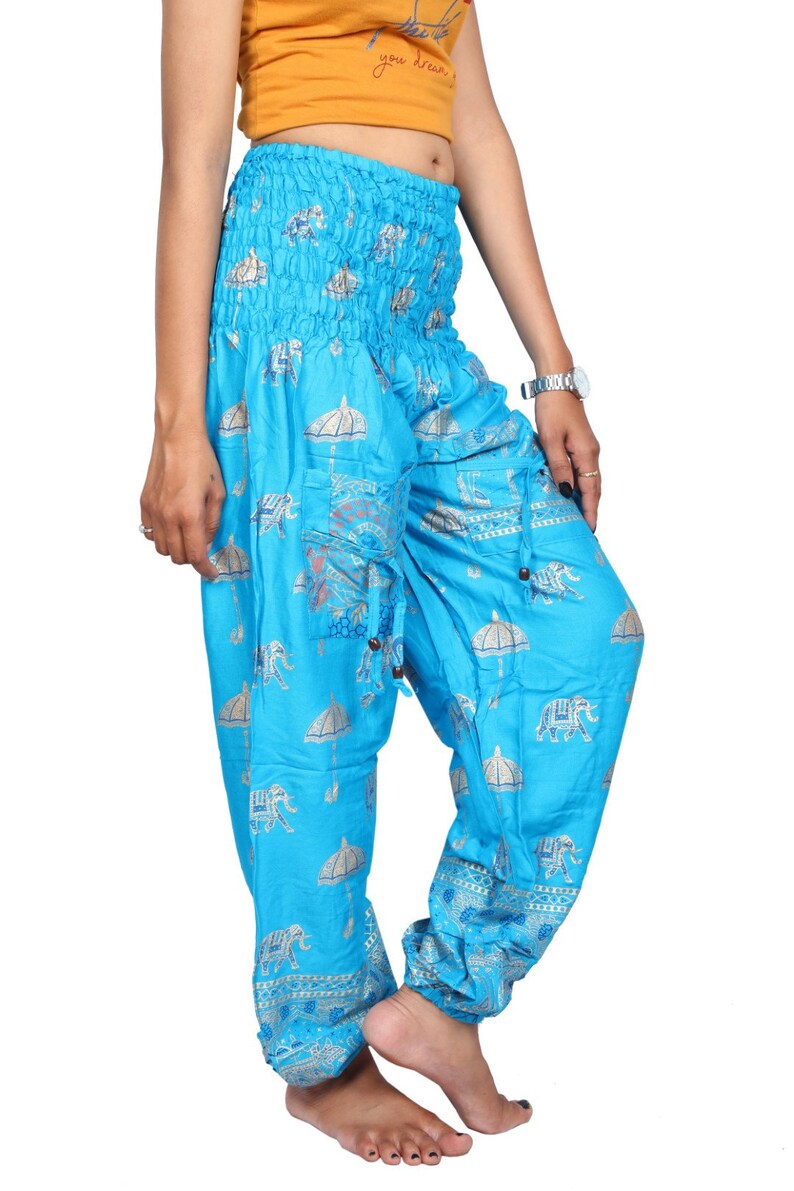 Blue Harem Pants Belly Dance Tribal Fusion Pant Yoga Pants Aladdin Pant Casual Trousers,Boho Hippies Genie Style Pant Pirate Pant free Size