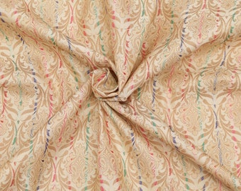Handwoven Banarasi Brocade Silk Fabric: Beige & Gold Jacquard Dress making By the yard