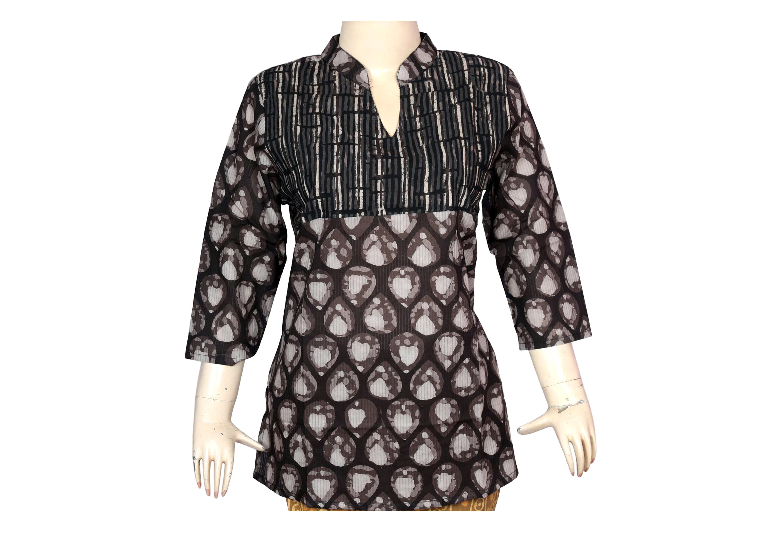 Women's Casual Cotton Tunic Top Ethnic Hand Block Short Kurti Kurta Dress  Striped Short Kurti 3/4 Sleeve - Etsy