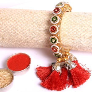 Bangle Style Rakhi for Bhabhi/Sister/Niece Handmade Bracelet Lumba Rakhi For Women Raksha Bandhan Jewellery Gift with Roli Chawal & Card
