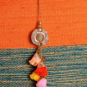 Beautiful Lumba Rakhi for Bhabhi/Sister/Niece Handcrafted Tassles Lumba Rakhi For Women Raksha Bandhan Charm Gift with Roli Chawal & Card