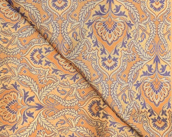 Brocade Silk Fabric, Beige Gold Floral Jacquard, Indian Wedding Craft Sewing By Yard