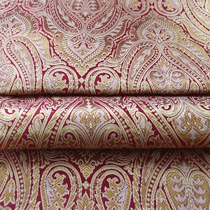 Indian Banarasi Brocade Silk Fabric Jacquard Silk Handwoven Fabric Red With Gold Craft Sewing Dress Making Fabric By The Yard