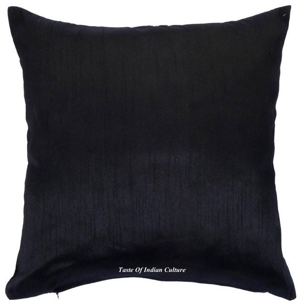 16" X 16" Noir Dupioni Soie Housse de Coussin Ethnique Solide Décoratif Taie d'oreiller Dupion Soie Canapé Jeter Canapé Décor À La Maison Noir 40x40 Cm