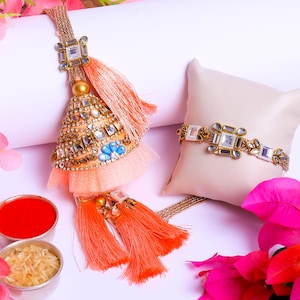 Bhai Bhabhi Lumba Rakhi ensemble/Rakhi brodé et perles de perles/Raksha Bandhan indien fait main cadeau pour couple/Rakhi pour femme Roli Chawal/Carte