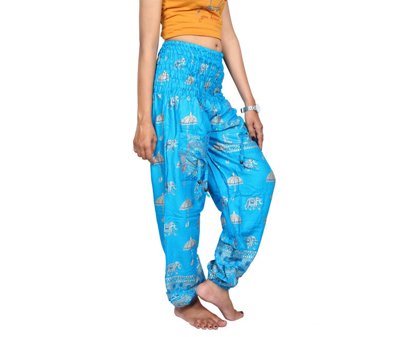 Blue Harem Pants Belly Dance Tribal Fusion Pant Yoga Pants Aladdin Pant Casual Trousers,Boho Hippies Genie Style Pant Pirate Pant free Size