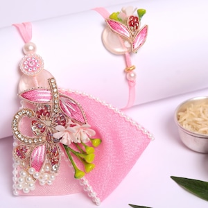 Designer rakhi-lumbapaar voor Bhai-Bhabhi rakhi-lumbaset voor broer en schoonzus raksha bandhan cadeau voor stel, Roli Chawal/kaart