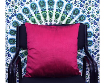 16&quot; X 16&quot; Dupioni Silk Art Brocade Decorative Ethnic Traditional Square Pillow/Cushion Cover Plain Prints Home Decor Magenta