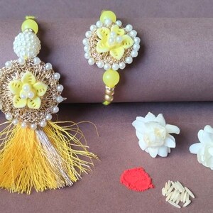 Paire ethnique rakhi-lumba pour bhai-bhabhi rakhi-lumba ensemble pour beau-frère et belle-soeur raksha bandhan cadeau pour couple avec roli chawal/carte