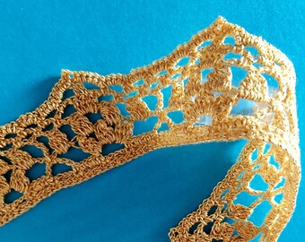 Crochet yellow edge fo textile decoration, Yellow lace trim,  Crochet vintage style edging, Handmade lace trim for DIY,  Yellow sewing trim