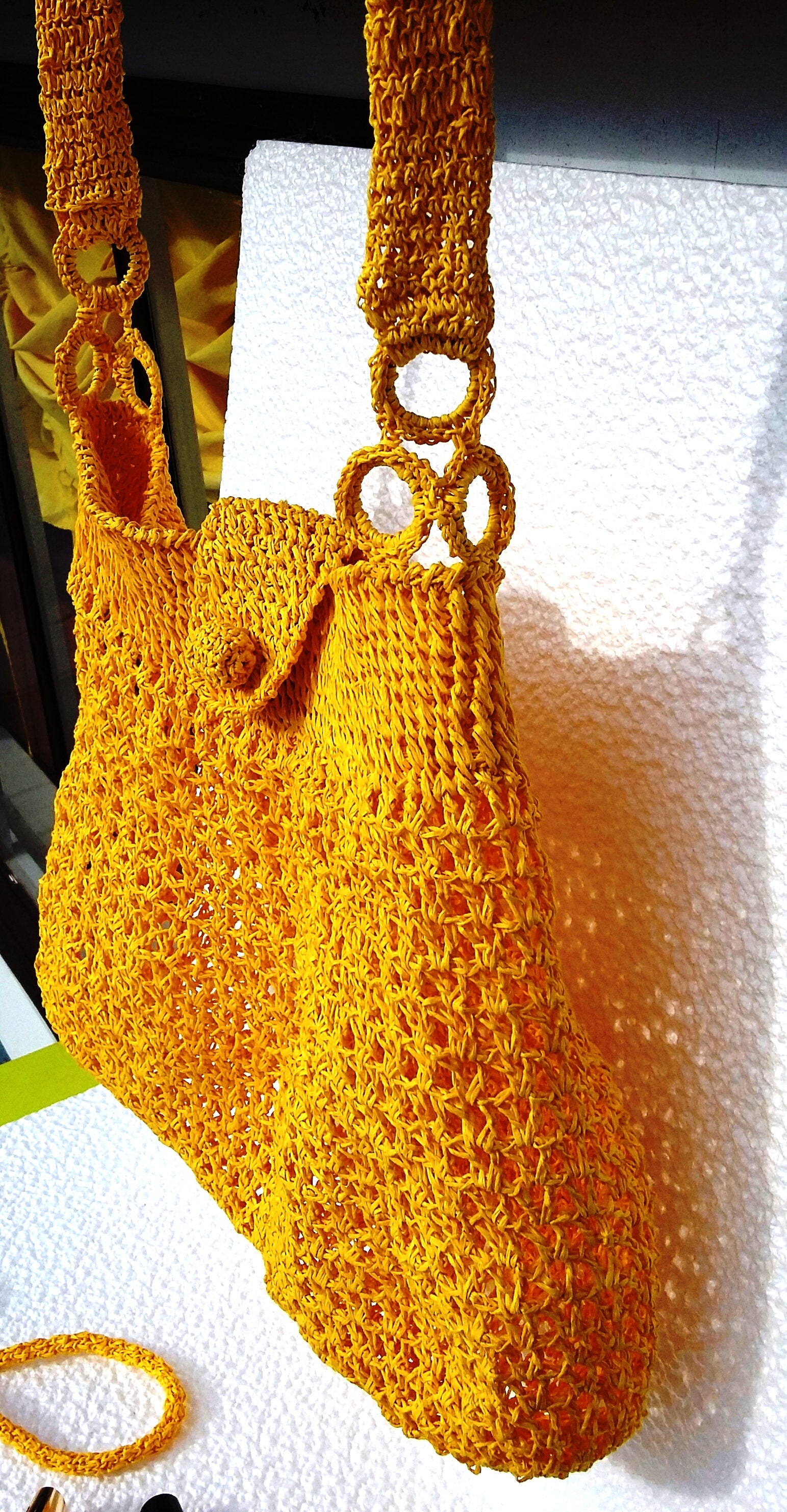 Yellow Shoulder Bag With Cell Glasses/phone Case Crochet From - Etsy