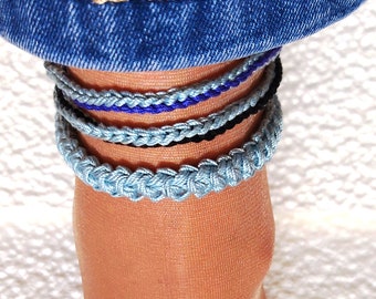 Braided gray anklets set Narrow mix colors beach anklets for men and women Unisex boho hippie bracelet Crochet Surfer anklet Foot jewelry