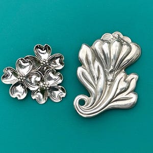 Set of 2 Vintage Sterling Silver Flower Brooches Pins~Signed Beau & Sterl~925 Floral Estate Jewelry~Vintage Jewelry Lover Gift