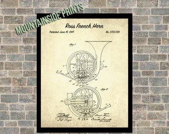 Frame Not Included Vintage Poster Teacher Wall Art Posters Gifts For Men Women Music Room Blueprint Instrument Decor French Horn 1914 Patent Print