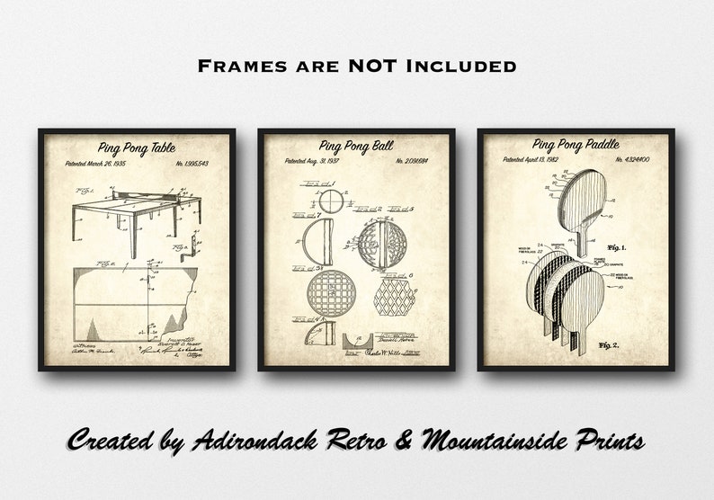 Ping Pong Patent Print Set Of 3 Ping Pong Patent Posters Etsy