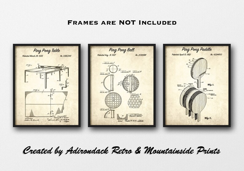Ping Pong Patent Print Set Of 3 Ping Pong Patent Posters Etsy