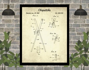 1982 Chopsticks Patent Art Print - Chinese Wall Decor - Chinese Food Lover Gift - Kitchen Wall Art - Chinese Art - Chinese Wall Hanging