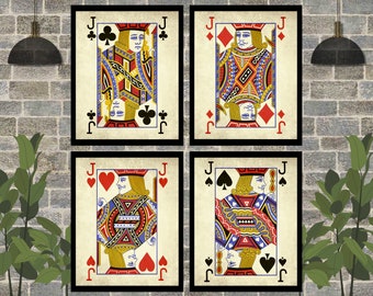 Vintage Set of 4 Jacks Poster Art - Playing Card Art Print Set - Casino Wall Decor - Poker Wall Art - Poker Gift Idea - Card Player Gift