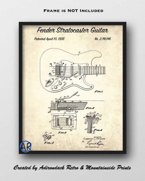1956 Fender Guitar Patent Rock Band Guitar Print Guitar Collector Gift Fender Tremelo Stratocaster Guitar Electric Guitar Poster