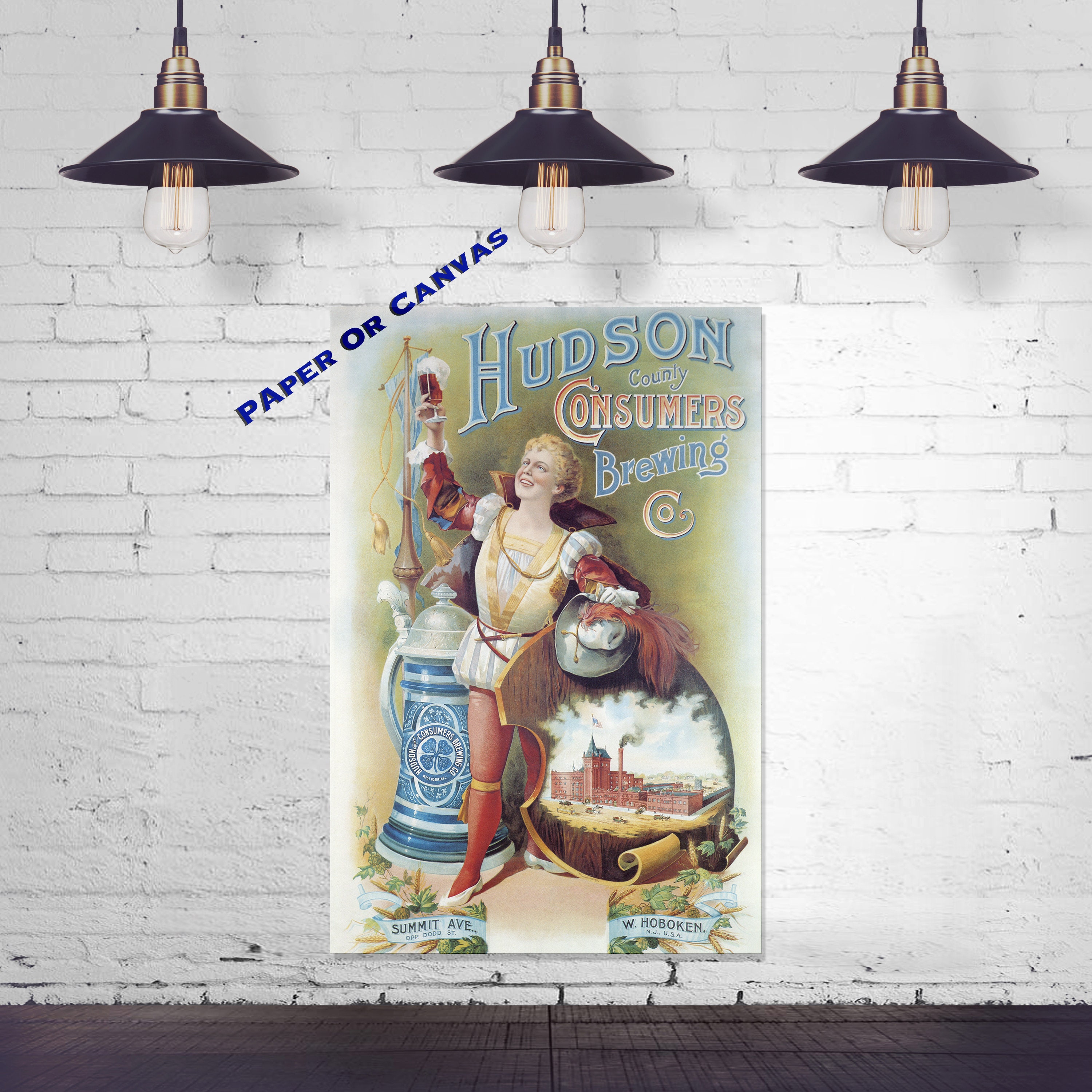 AMERICAN HUDSON COUNTY CONSUMERS BREWING STEIN BEER MUG USA VINTAGE POSTER REPRO AMERICAN HUDSON COUNTY CONSUMERS BREWING STEIN BEER MUG USA VINTAGE POSTER REPRO