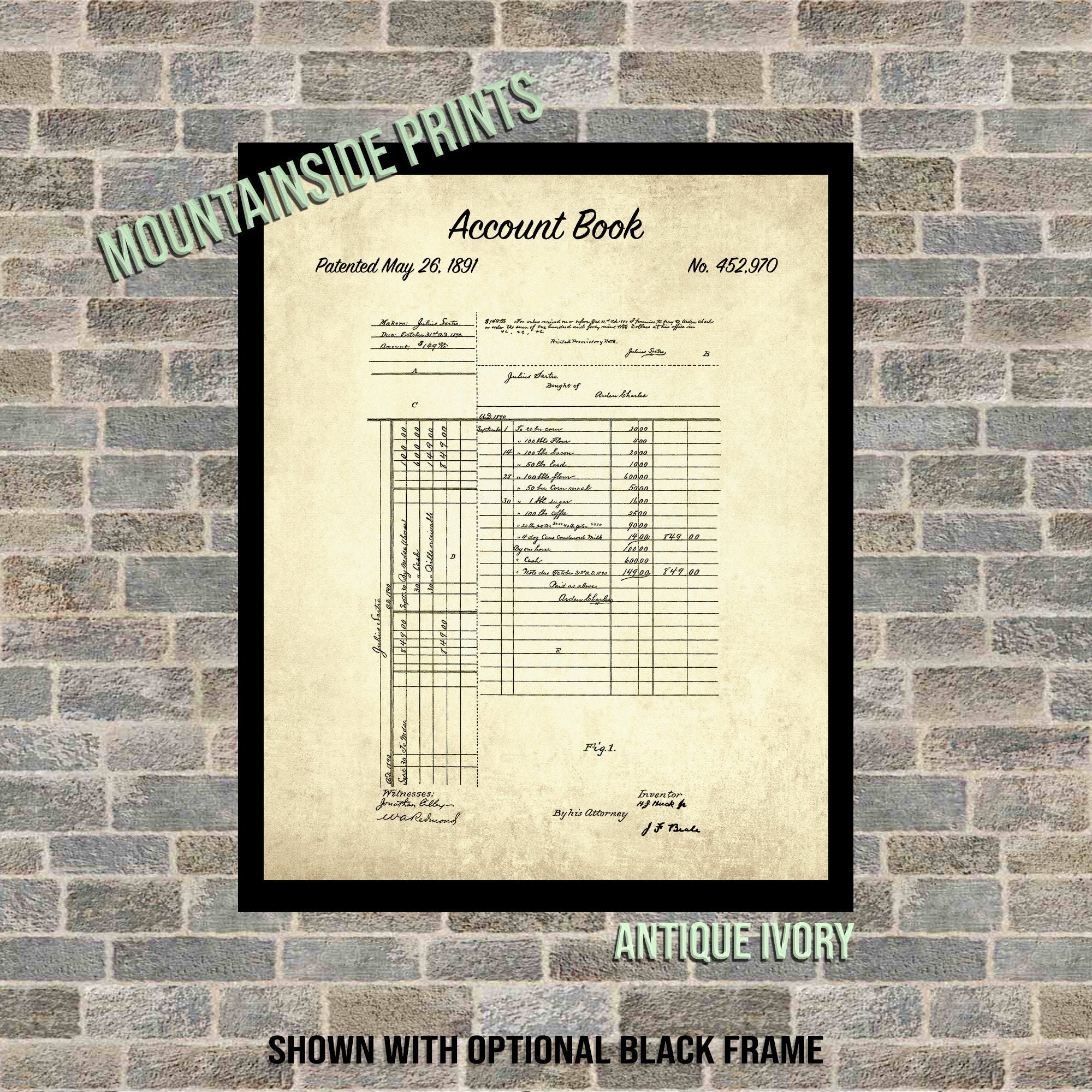 1891 Account Book Patent Print