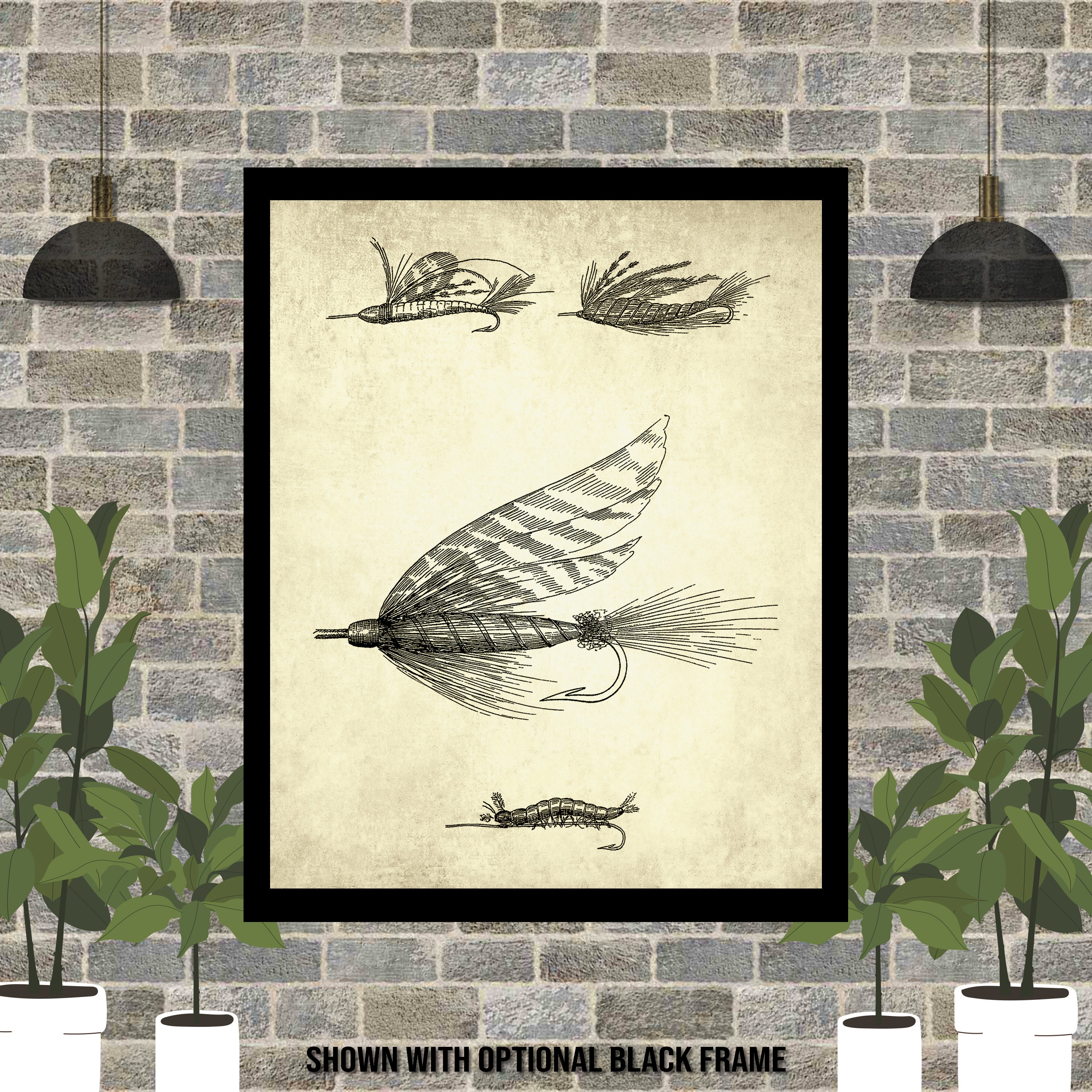 Vintage Fly Fishing Lures Print Art Canvas Poster For Living Room