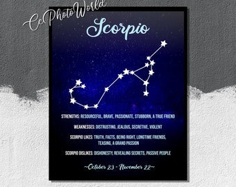 Scorpio Character Traits - Horoscope Wall Art - Zodiac Poster - Gift For Scorpio - Scorpio Print - Constellation Poster - Birthday Gift Idea