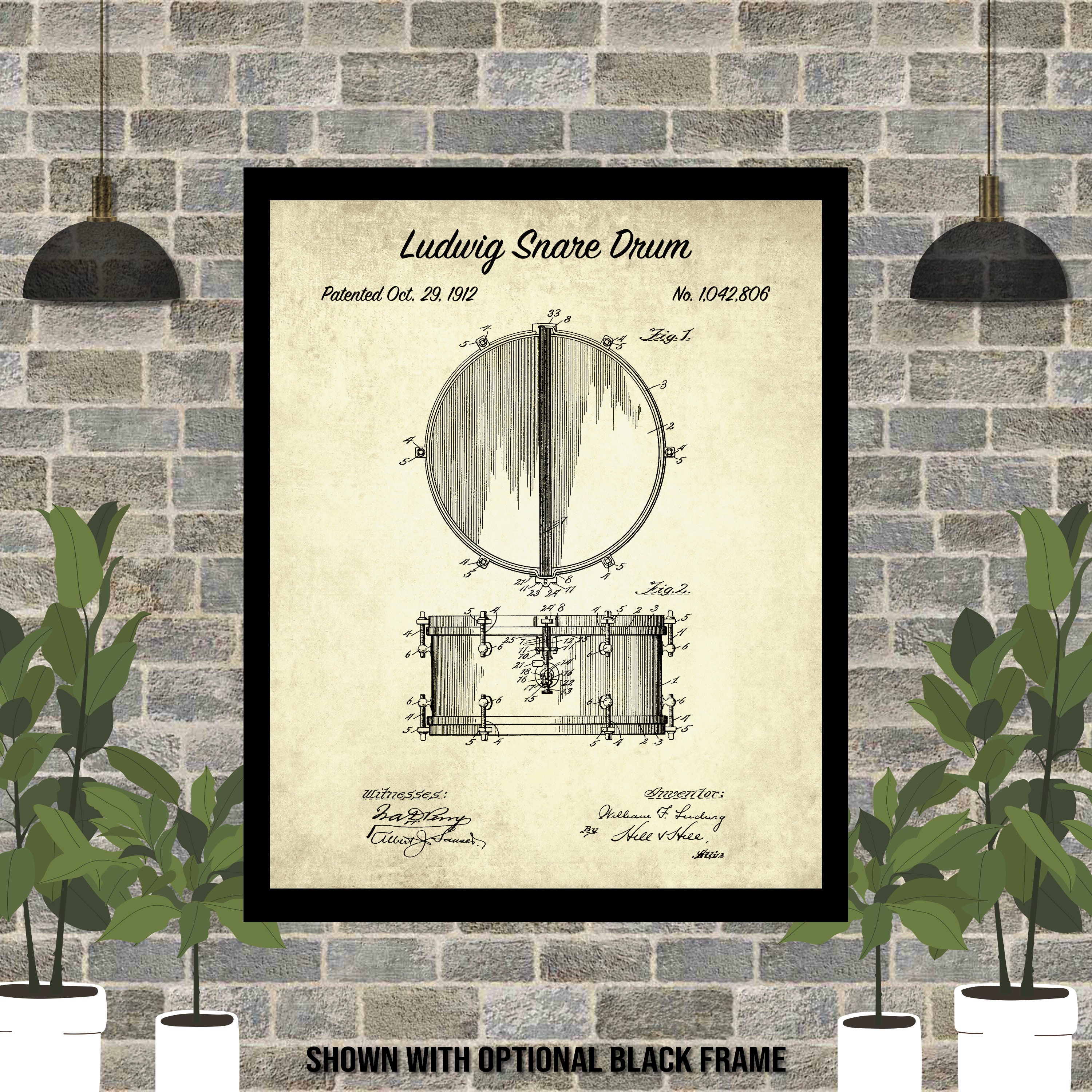 Original Antique 154 Official 1912 Ludwig Snare Drum US Patent Art Print 